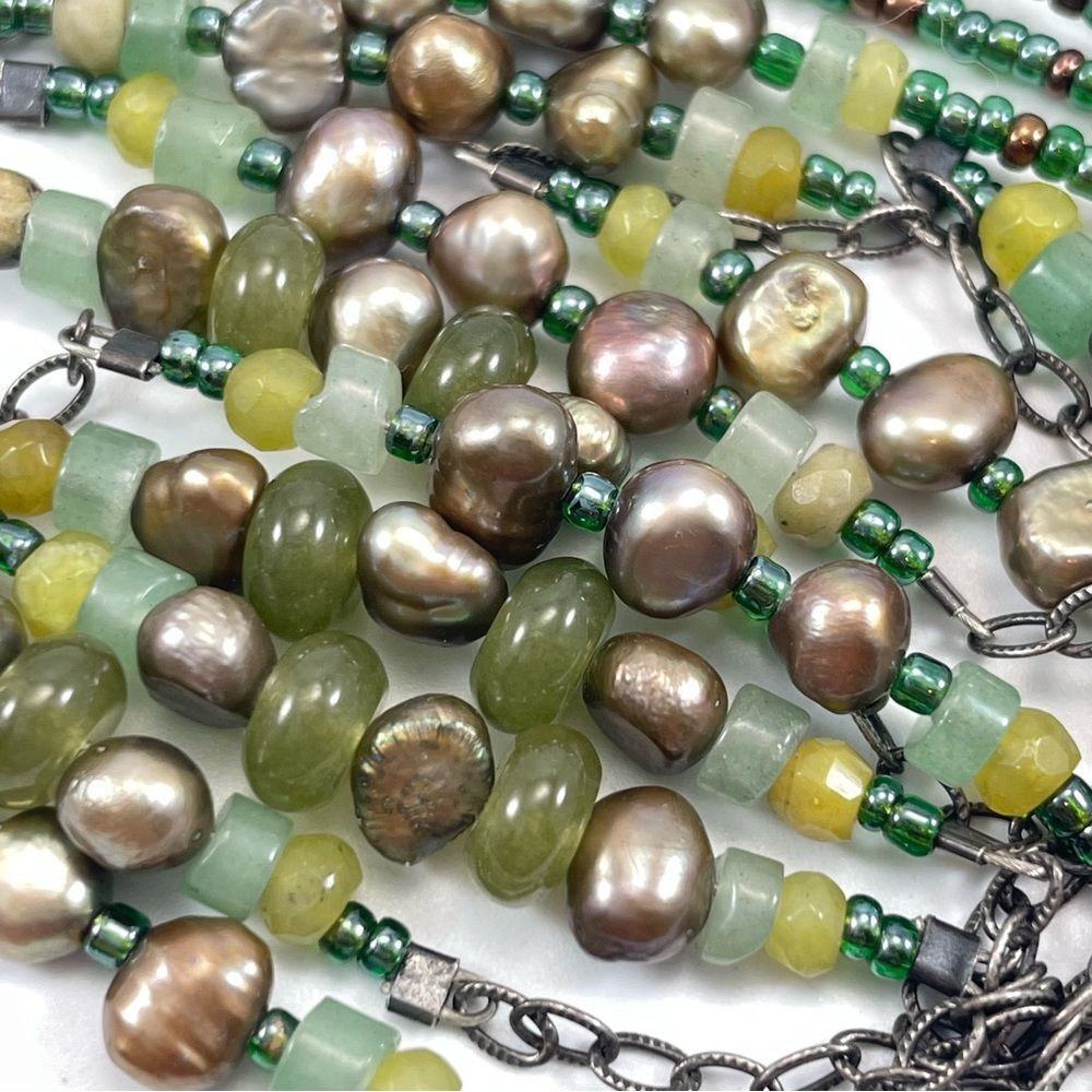 Silpada 3 Layer Sterling Silver Chain Seed Bead Green Pearl Necklace Statement - Picture 2 of 9